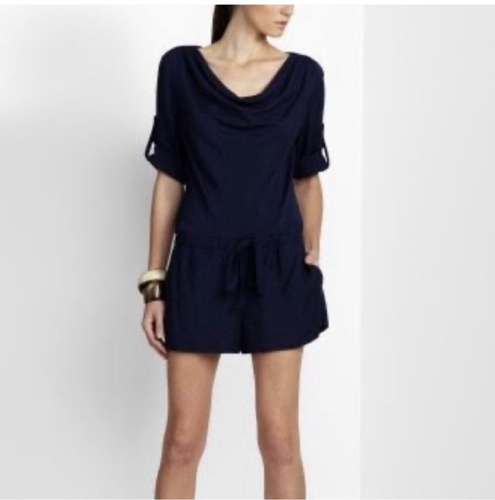 BCBGMAXAZRIA Women's Black Vanda Cowl Neck Shorts Jumpsuit Size Small